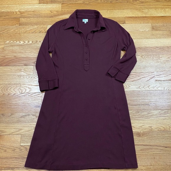 L.L. Bean Dresses & Skirts - L.L. Bean Wool Henley Dress Womens 10P Burgundy A-Line Knit Dark Academia